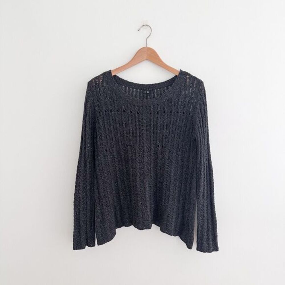 Theory Open Knit 100% Silk Sweater Charcoal Colored Pullover Size Medium